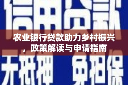 叶城农业银行贷款助力乡村振兴，政策解读与申请指南